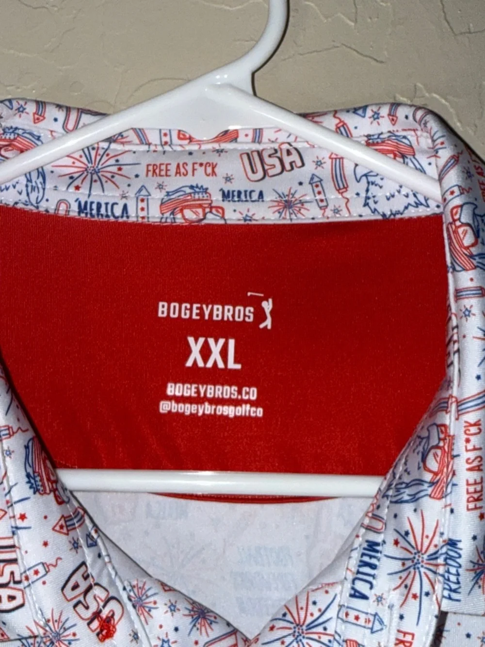 Bogey Bros 'Merica performance polo shirt all-over USA-themed print XXL - Picture 3 of 7